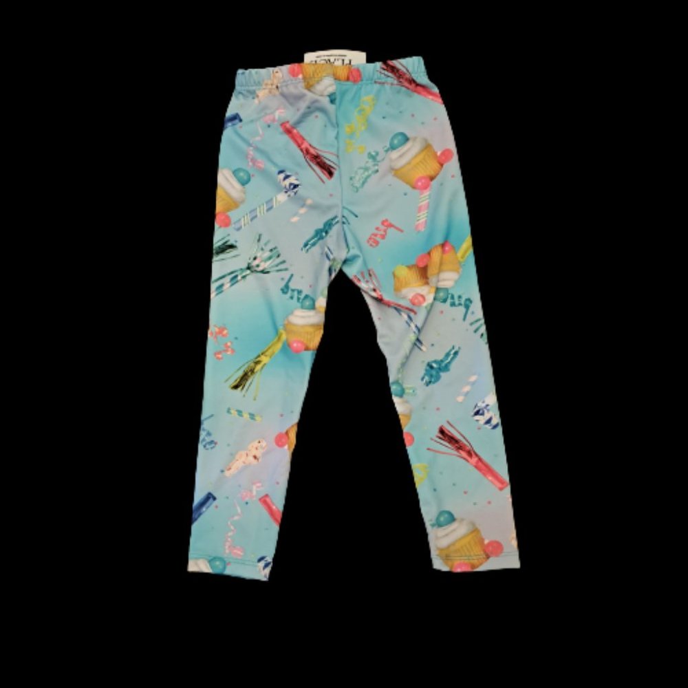 Children place happy birthday cupcake celebrations leggings blue NWT xs 4